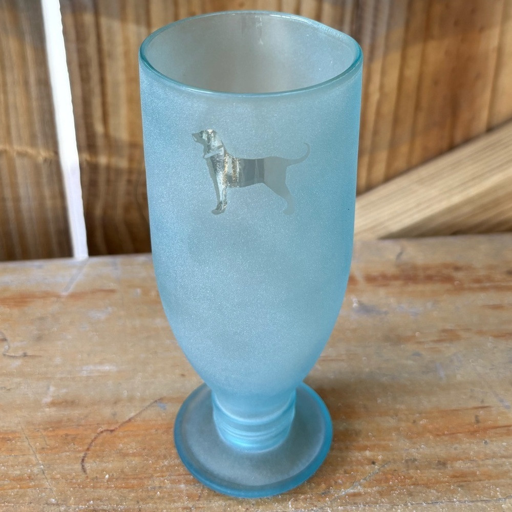 Green Glass Company Frosted Green Tall Glass with Labrador Silhouette 9oz